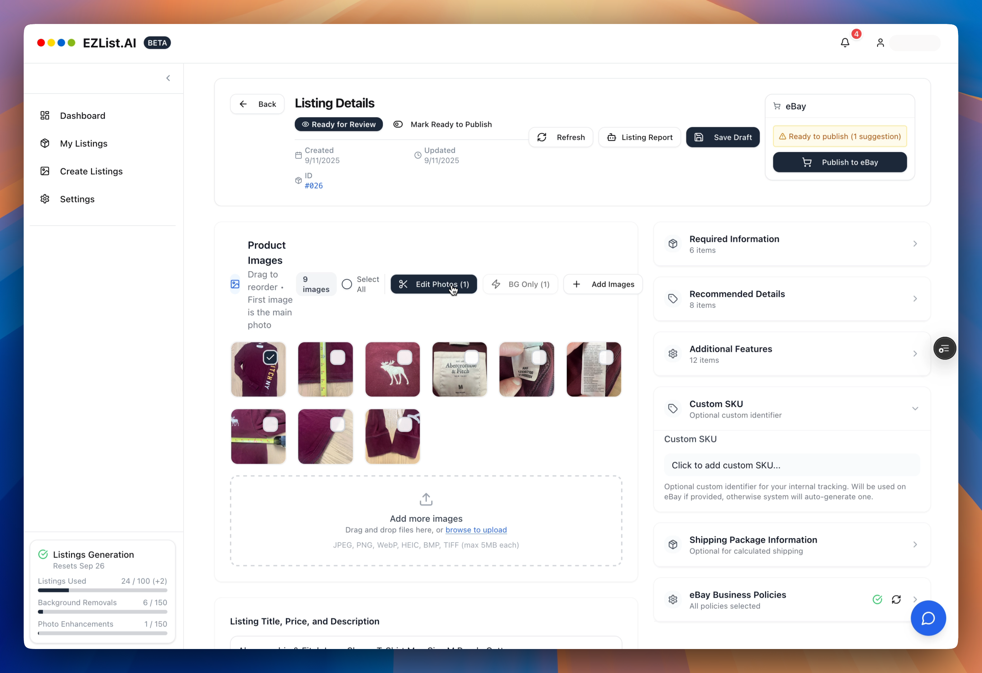 Selecting images for virtual model enhancement in EZList